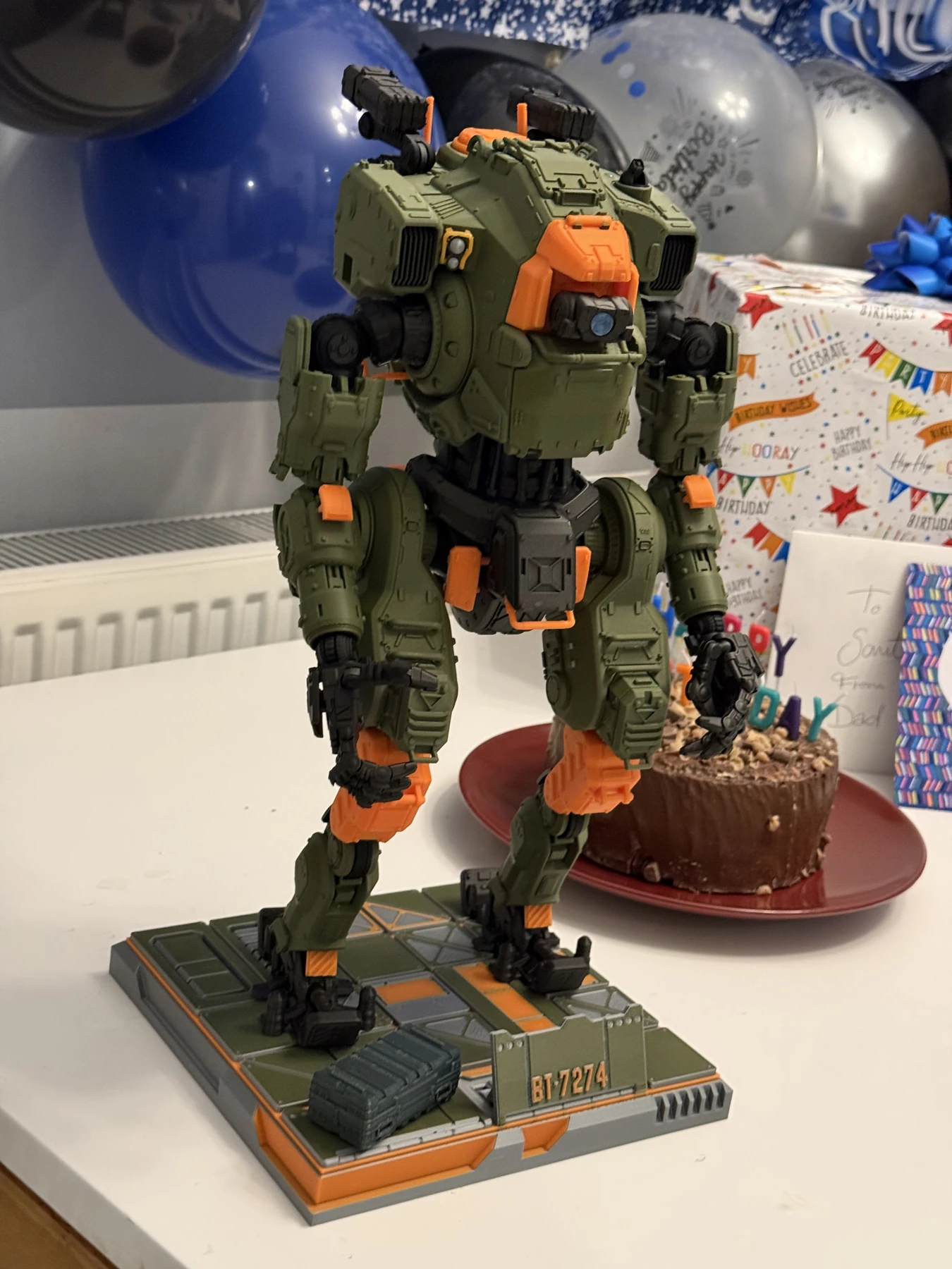 Green and orange 3D printed Titanfall BT-7274 model