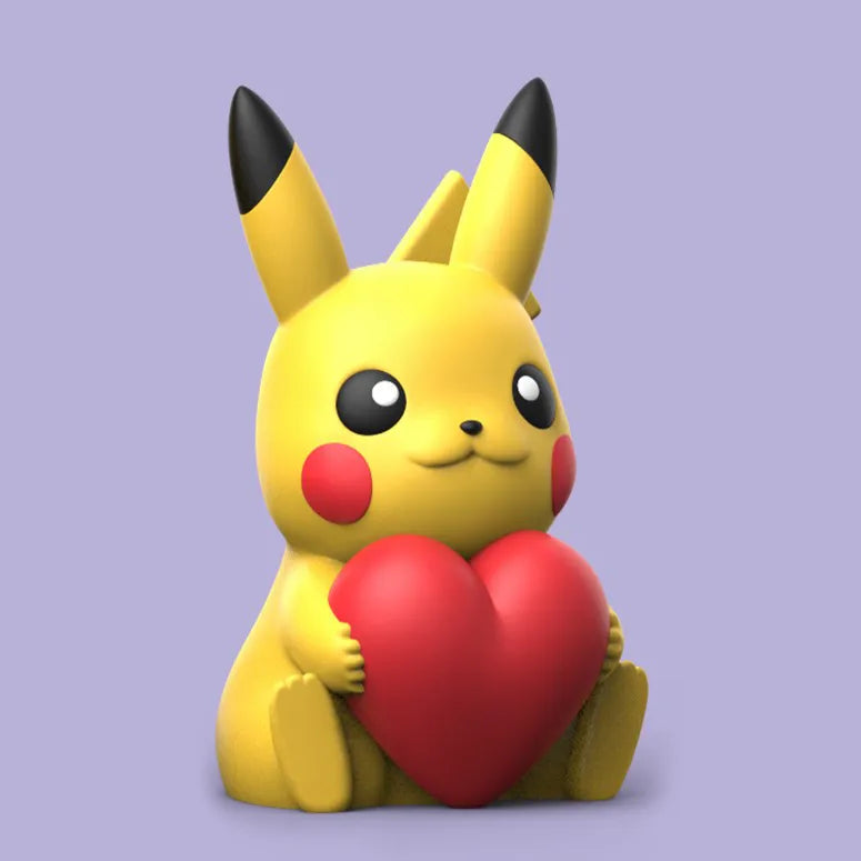 Multi-Color 3D Printed Pikachu with Heart – Vibrant Collectible Figure